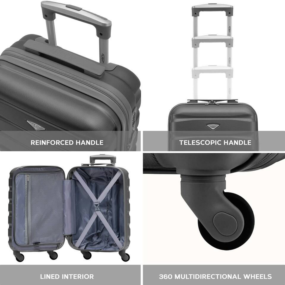 image 1 of Flight Knight Cabin Suitcase 55x35x20cm, Lightweight Carry On Bag - Over 100 Airlines- Ryanair, EasyJet, British Airways - Hand Luggage, ABS Hard Shell TSA Lock | Grey | Charcoal | Cabin Bag