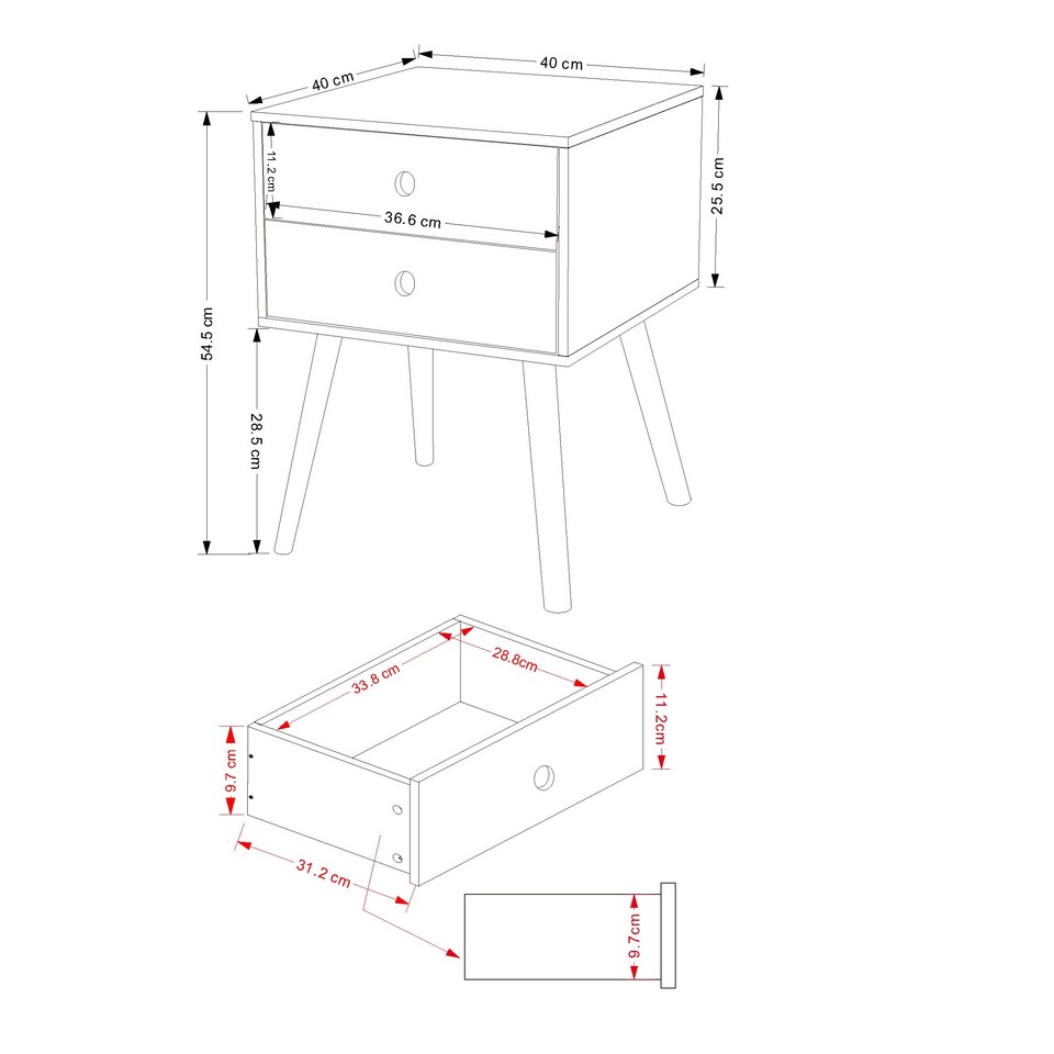 image 1 of Options Scandia 2 Drawer Nightstand - Stylish Two Tone Bedside Table for Small Spaces | Grey | Grey | 1