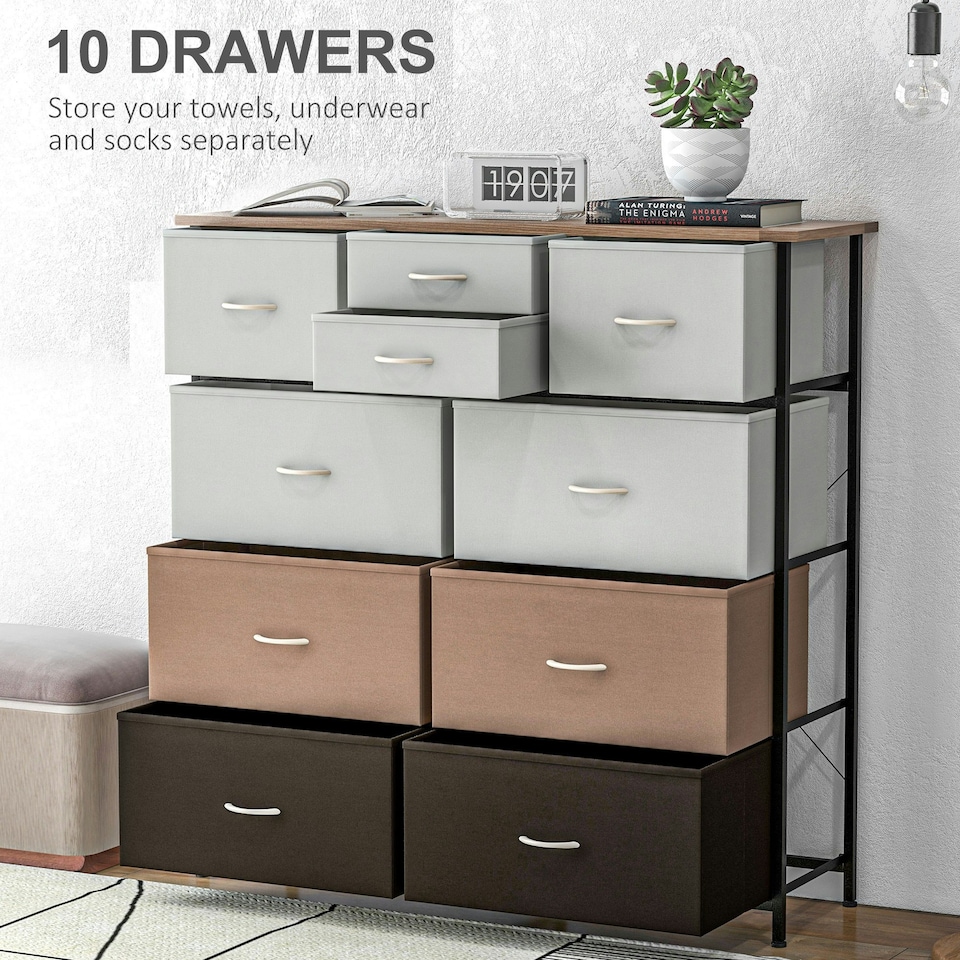 image 1 of HOMCOM Bedroom Chest of Drawers Fabric Dresser w/ Foldable Drawers Black
