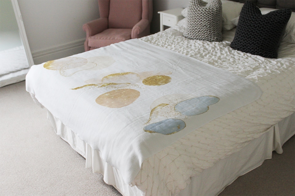 image 1 of blue, white, beige watercolor illustration & elements Designer Blanket | Multi