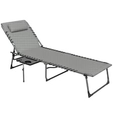 Outsunny Folding Sun Lounger with 5-Level Reclining Back, Side Table, Beige 
