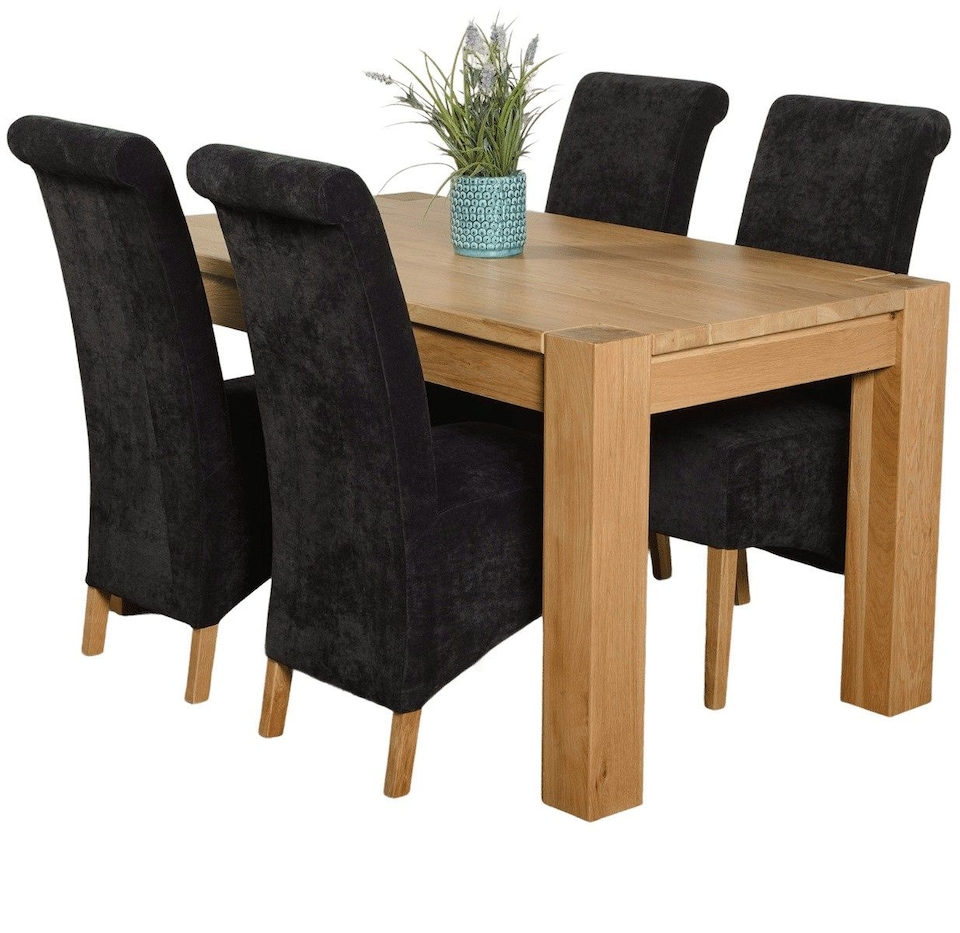 image 1 of Kuba 150 x 85 cm Chunky Medium Oak Dining Table and 4 Montana Fabric Chairs | Black | Black