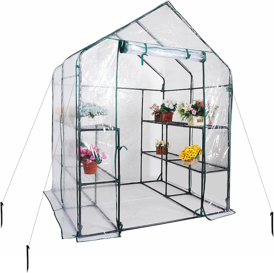 image 1 of Large Walk In Greenhouse w/PVC Cover Garden Grow Green House with 8 Shelves