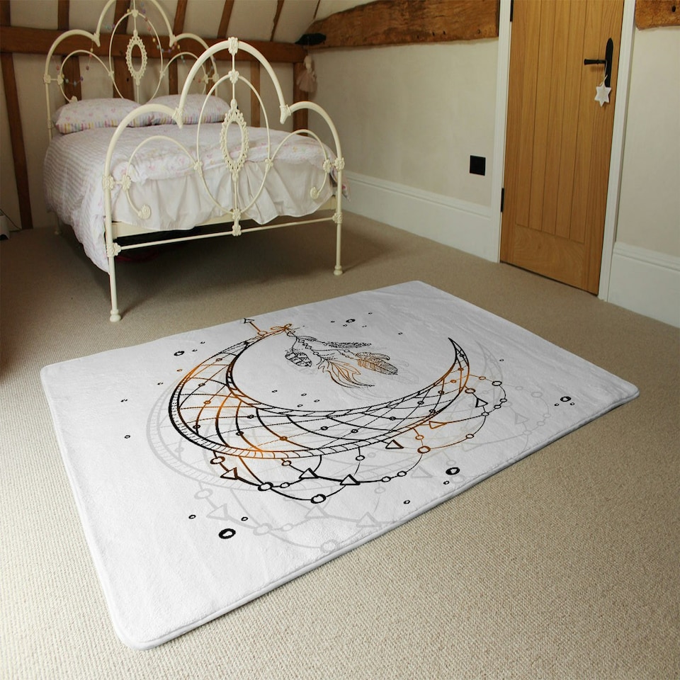 image 1 of Dream Catcher with Crescent Moon (Rug) Black | Large: 140x200cm