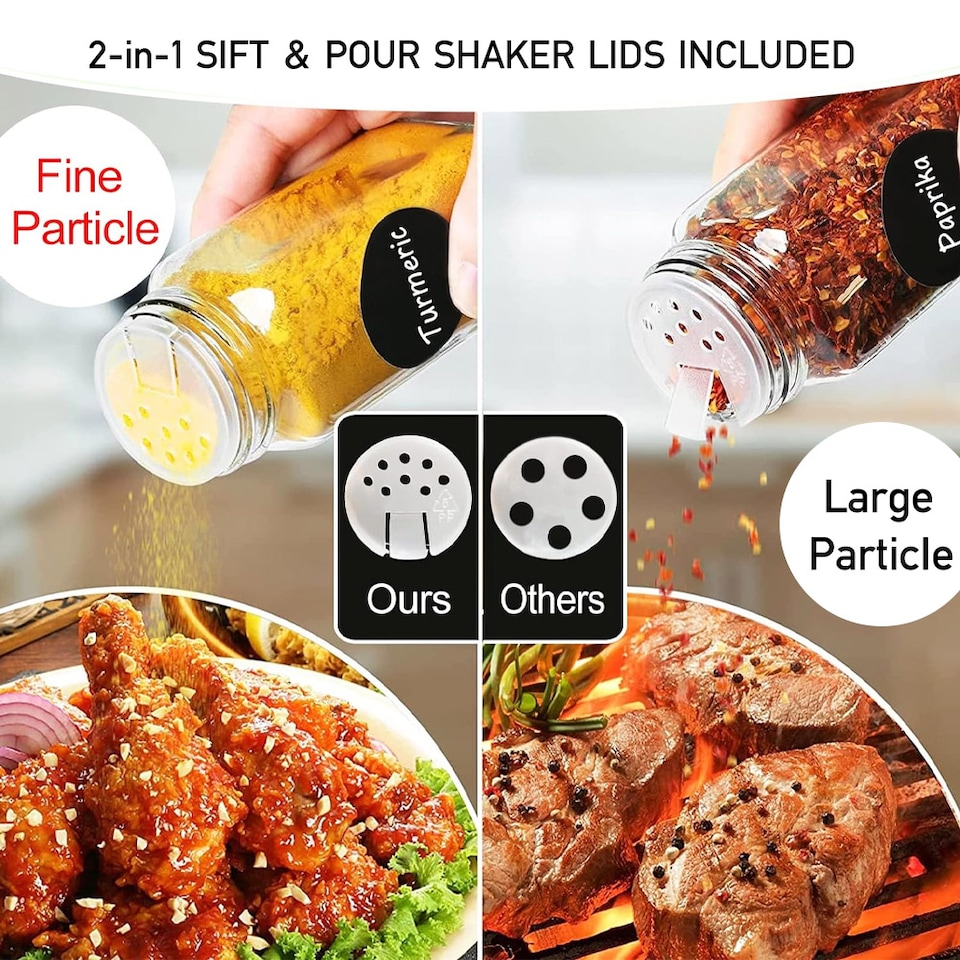 image 1 of Living and Home 24Pcs Glass Spice Jars with Metal Lids | Black