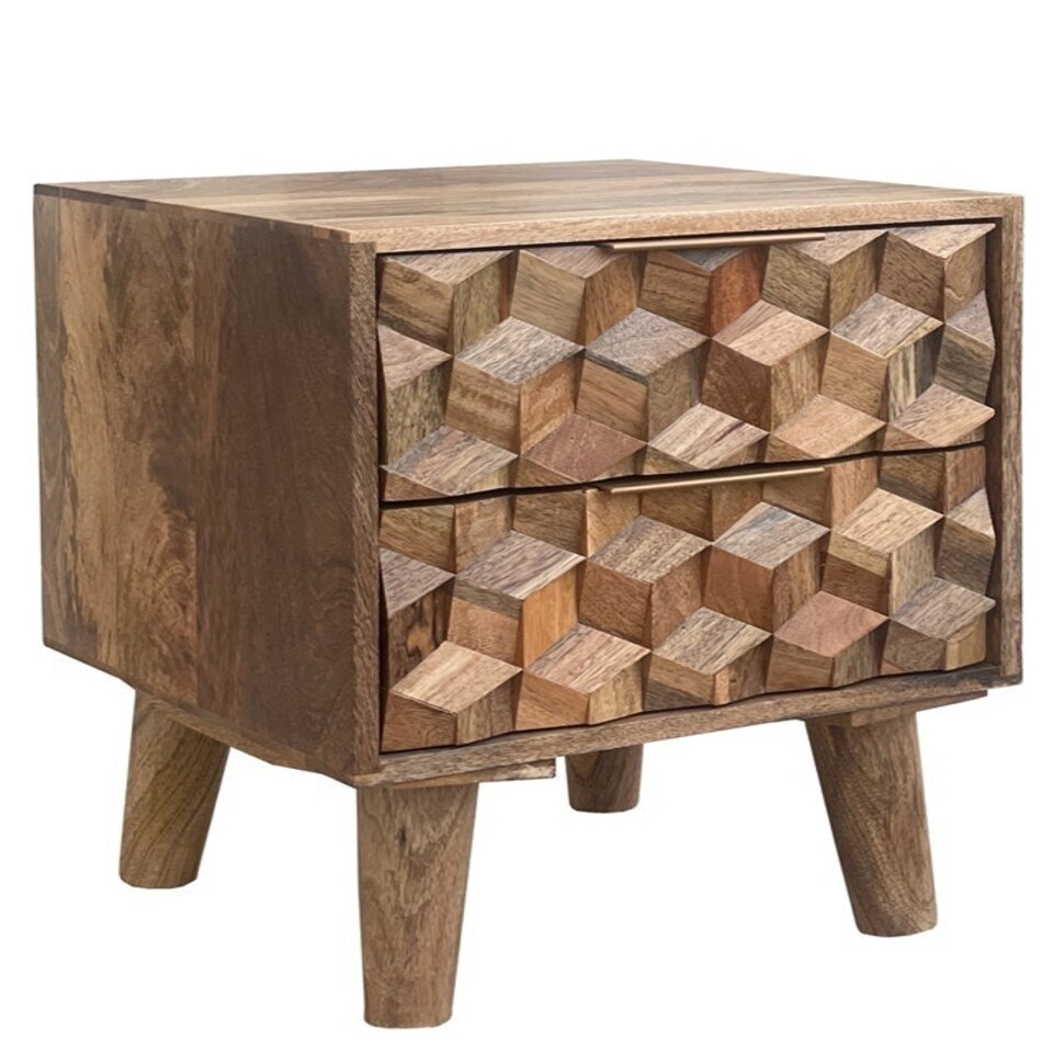 image 1 of Geometric 2 Drawer Bedside - Mango Wood - L40 x W40 x H50 cm - Mango Light Finish