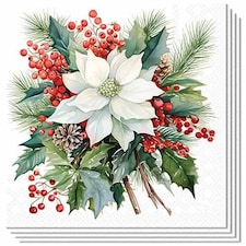 Poinsettia Bouquet Christmas Paper Luncheon Napkins 3 Ply 33cm - Pack of 20 | Multi