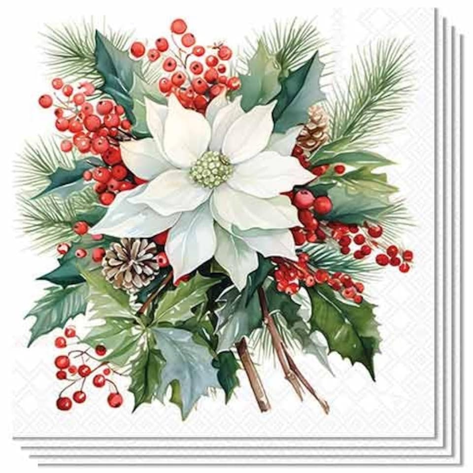 Poinsettia Bouquet Christmas Paper Luncheon Napkins 3 Ply 33cm - Pack of 20 | Multi
