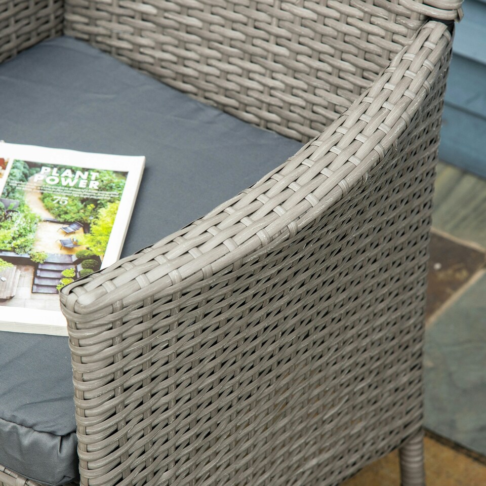 image 1 of Outsunny 4PC Outdoor Rattan Armchair Wicker Dining Chair Set for Garden Grey