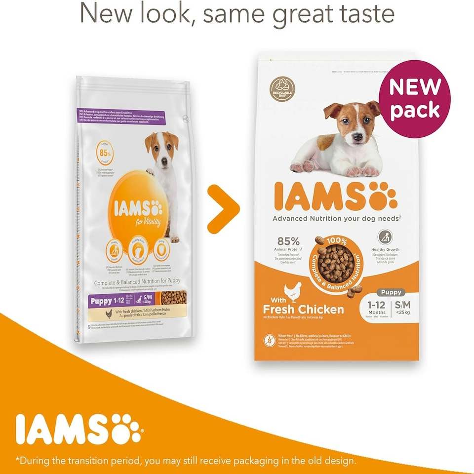 image 1 of IAMS Complete Dry Dog Food for Puppy Small and Medium Breeds with Chicken 12 kg