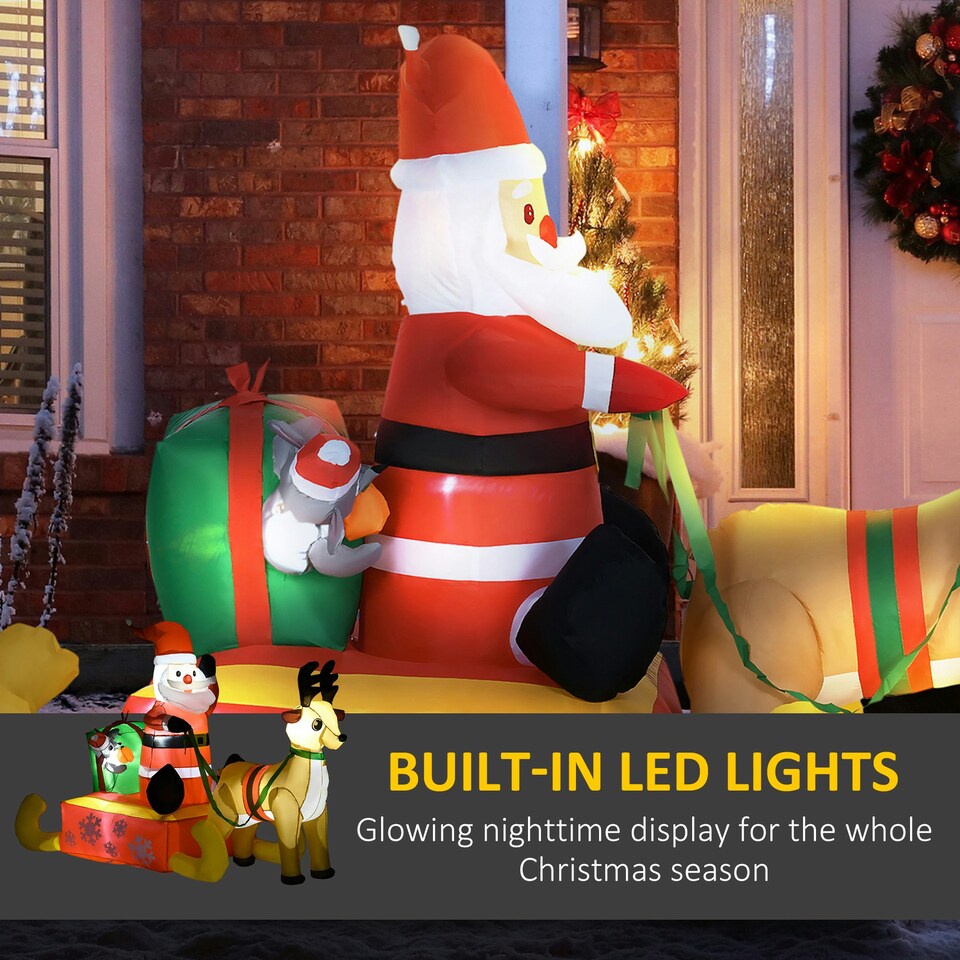 image 1 of HOMCOM Inflatable Santa Claus with Sled and Reindeer Xmas Décor LED Lights
