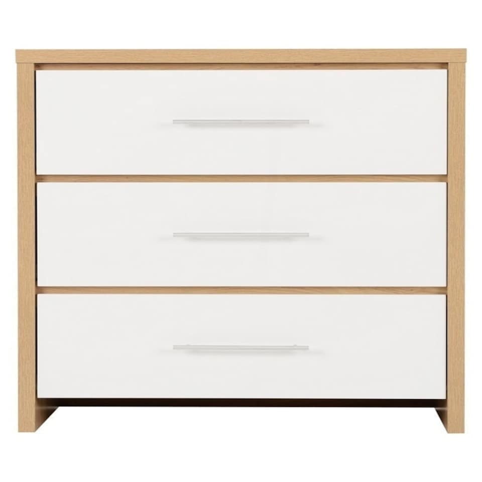 image 1 of Seville 3 Drawer Chest - L39 x W80 x H86 cm - White High Gloss/Light Oak Effect Veneer