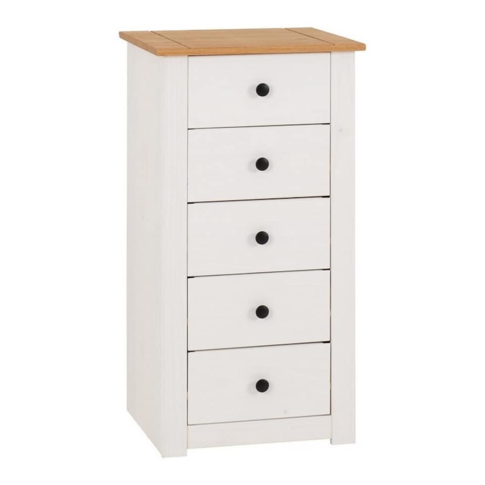 image 1 of Panama 5 Drawer Chest - L44 x W46 x H89.5 cm - White/Natural Wax