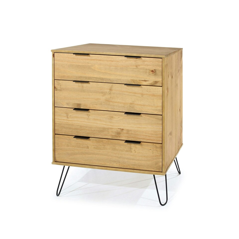 image 1 of Core Products Augusta Industrial 4 Drawer Pine Chest of Drawers H90.3cm x W76.5cm x D39.5cm Brown