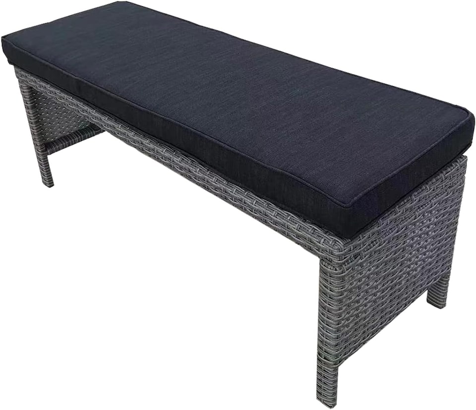 image 1 of Outdoor Rattan Beach Patio Farmhouse Outdoor Upholstered Dining Bench with Thickness Cushion, Grey 110x38cm