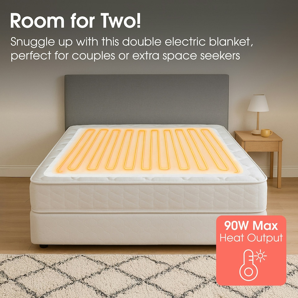 image 1 of Abode AEDB2002 Double Electric Blanket 90W Heated Underblanket White 3 Heats White