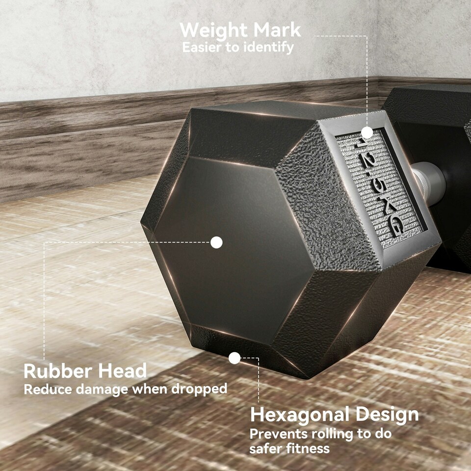 image 1 of HOMCOM 2x12.5KG Rubber Hex Dumbbell Portable Hand Weights for Home Gym