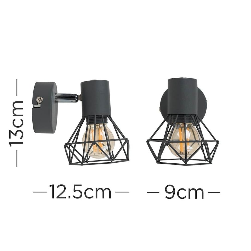 image 1 of ValueLights Angus Matte Grey Geometric Wall Light & Bulb | Grey