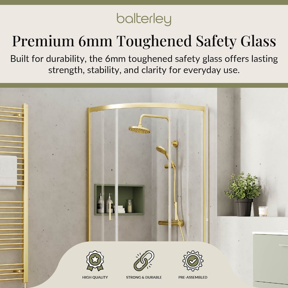 image 1 of 6mm Glass Quadrant Shower Enclosure 1900 x 800 x 800mm Brushed Brass | Copper | Brushed Brass | 1