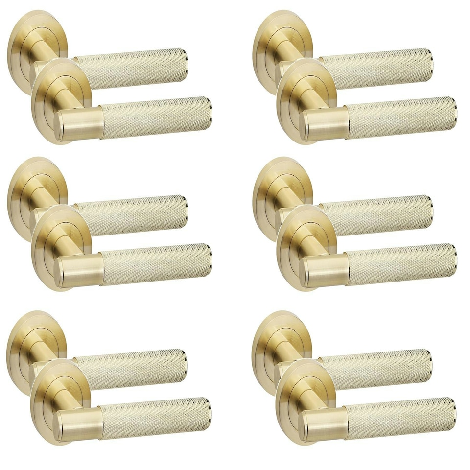 image 1 of Golden Grace 6 Pairs Knurled T-Bar Door Handles in Satin Brass Finish | Gold | 6 Pairs