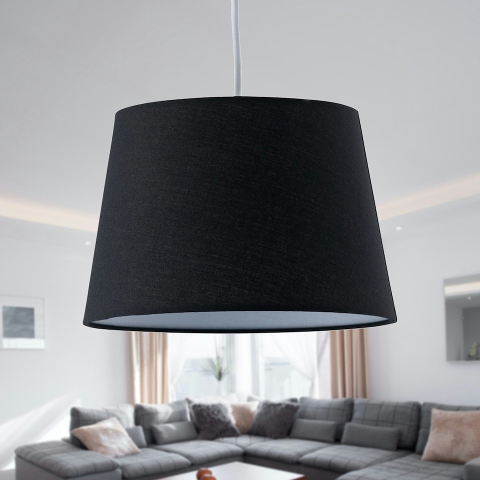 image 1 of Black Cotton 23cm Tapered Cylinder Pendant or Lamp Shade Black