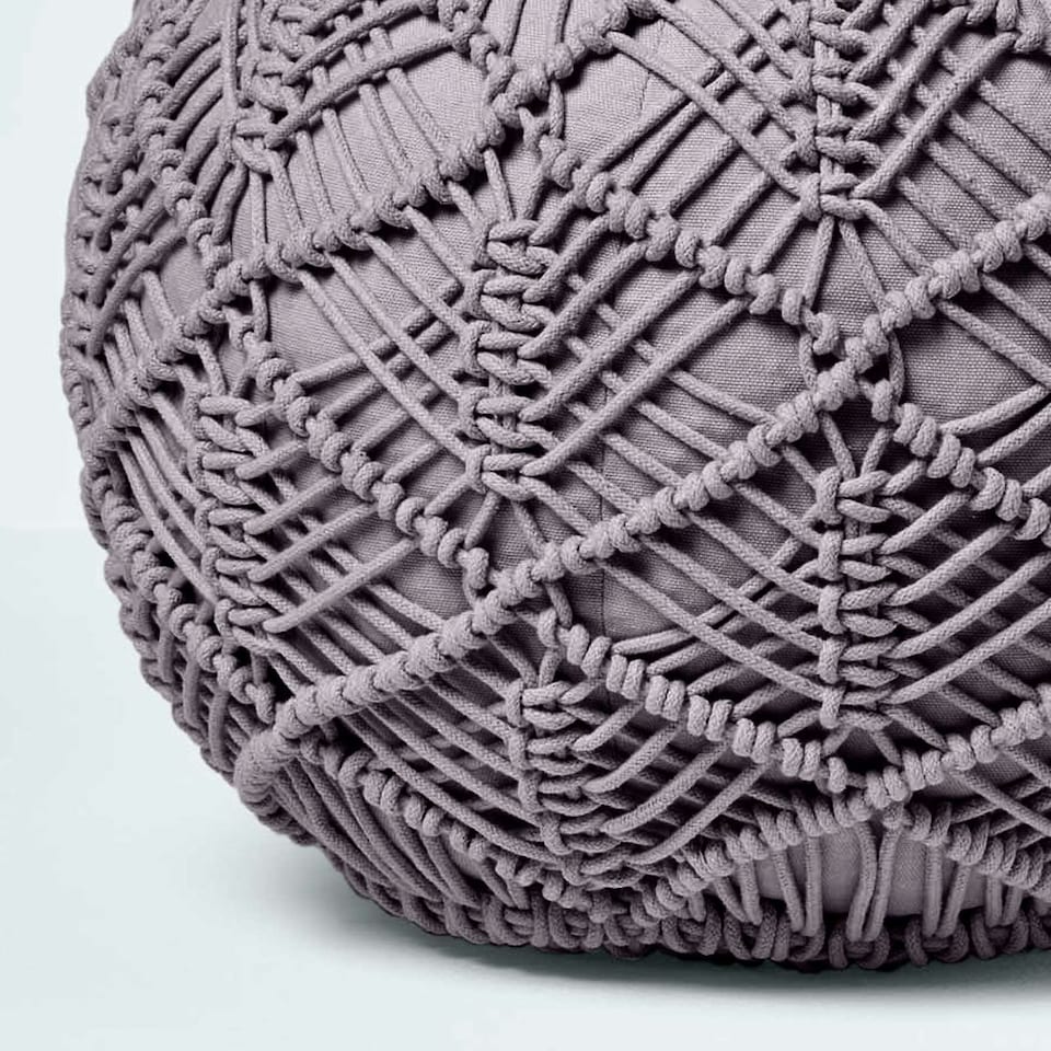 image 1 of Homescapes Grey Macrame Knitted Pouffe - 40 x 50 cm