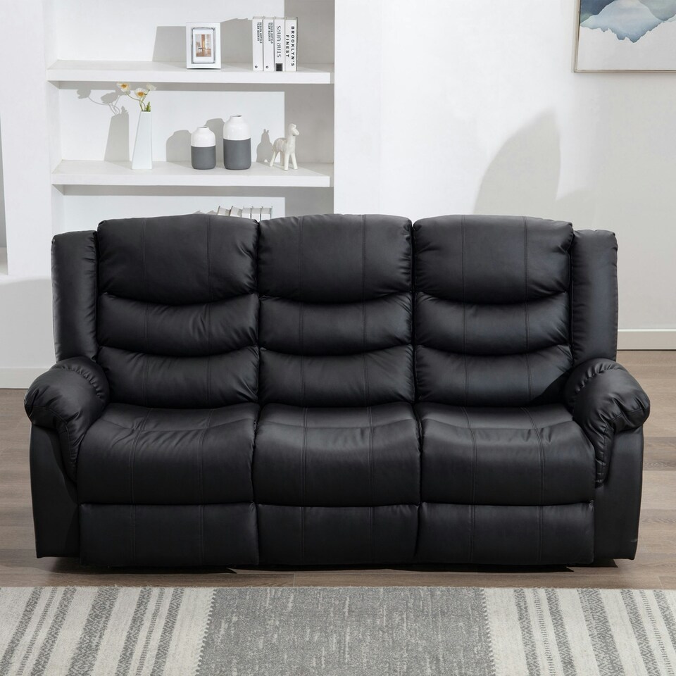 image 1 of Seattle 3 Seater Electric High Back Bonded Leather Recliner Sofa (Black)