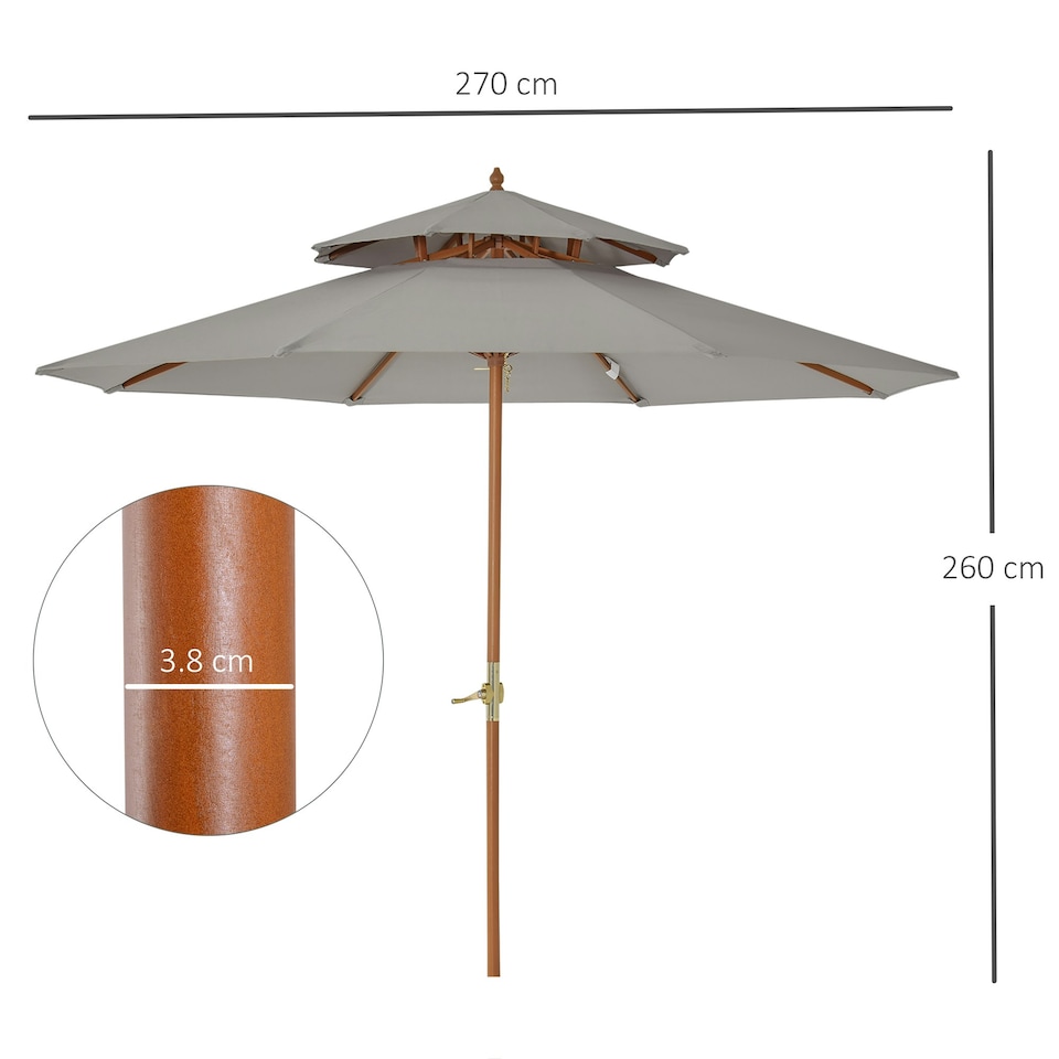 image 1 of Outsunny Patio Parasol Sun Shade Outdoor Garden Umbrella Canopy Grey