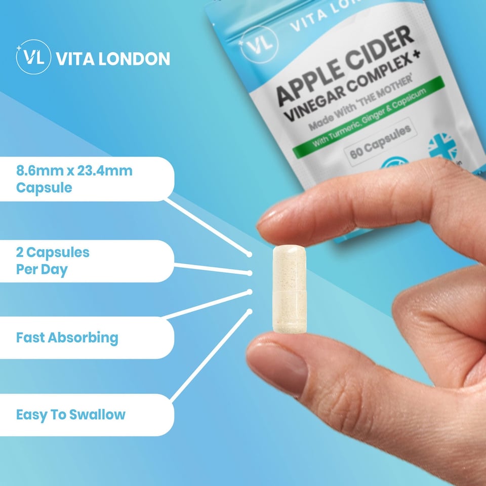 image 1 of Apple Cider Vinegar Complex Capsules - With 'The Mother' + Turmeric, Ginger & Capsicum - 1500mg - 60 Capsules