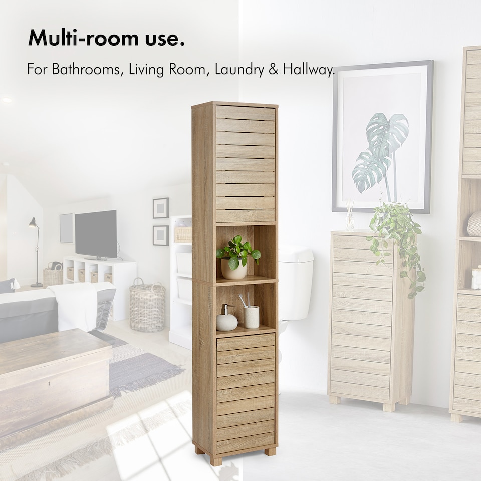 image 1 of VonHaus Chester Tall Bathroom Cabinet in Oak Effect