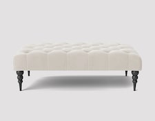 Alyana 150cm Rectangle Ottoman Bench with Wooden Legs- White Plush Velvet Chesterfield Upholstered Footstool
