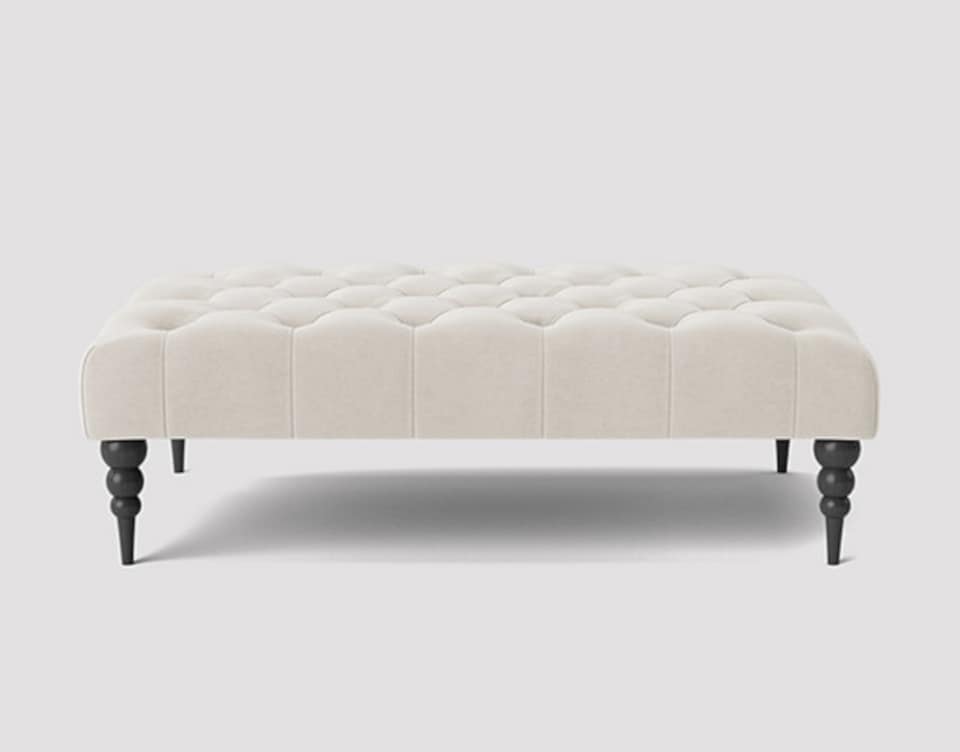 image 1 of Alyana 150cm Rectangle Ottoman Bench with Wooden Legs- White Plush Velvet Chesterfield Upholstered Footstool