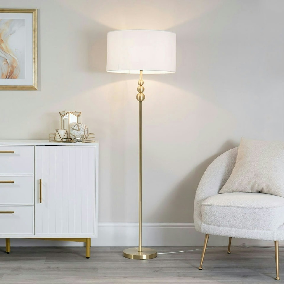 image 1 of ValueLights Marissa Brushed Gold Stacked Ball Freestanding Floor Lamp Base | Gold