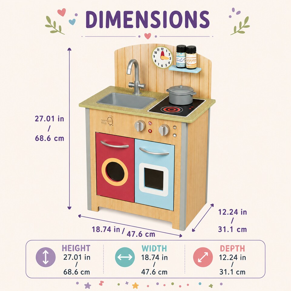 image 1 of Teamson Kids Wooden Play Kitchen with 4 Accessories, Wooden, Porto