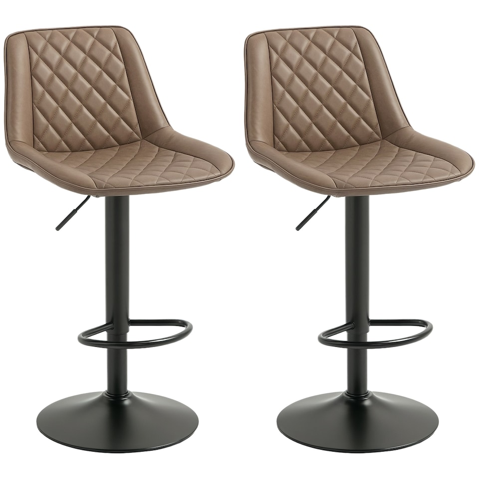 image 1 of HOMCOM Bar Stools Set of 2, Adjustable Bar Chairs Swivel for Kitchen Brown