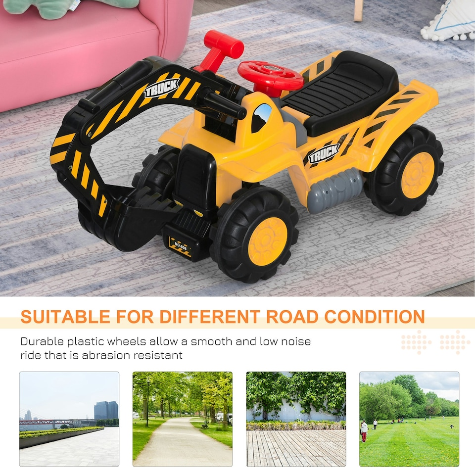 image 1 of HOMCOM 3 in 1 Kids Ride-On Tractor Excavator w/ Storage Basketball Hoop
