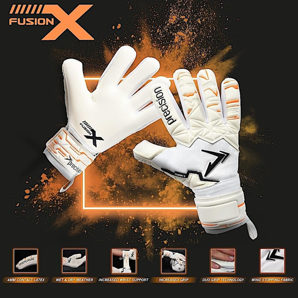 image 1 of Precision Training Fusion X Pro Negative Contact Duo Grip Professional Football Junior Goalkeeper Gloves, White, 6