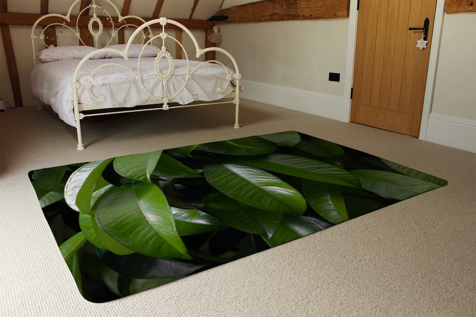 image 1 of Closeup Of Beautiful Glossy Green Leaves Designer Rug | Multi
