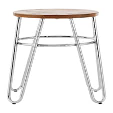 Interiors by Premier Chrome Metal and Elm Wood Round Stool, Small Hairpin Stool, Sturdy Stool for Lounge, Bedroom
