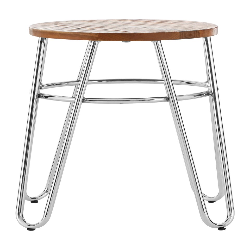 image 1 of Interiors by Premier Chrome Metal and Elm Wood Round Stool, Small Hairpin Stool, Sturdy Stool for Lounge, Bedroom