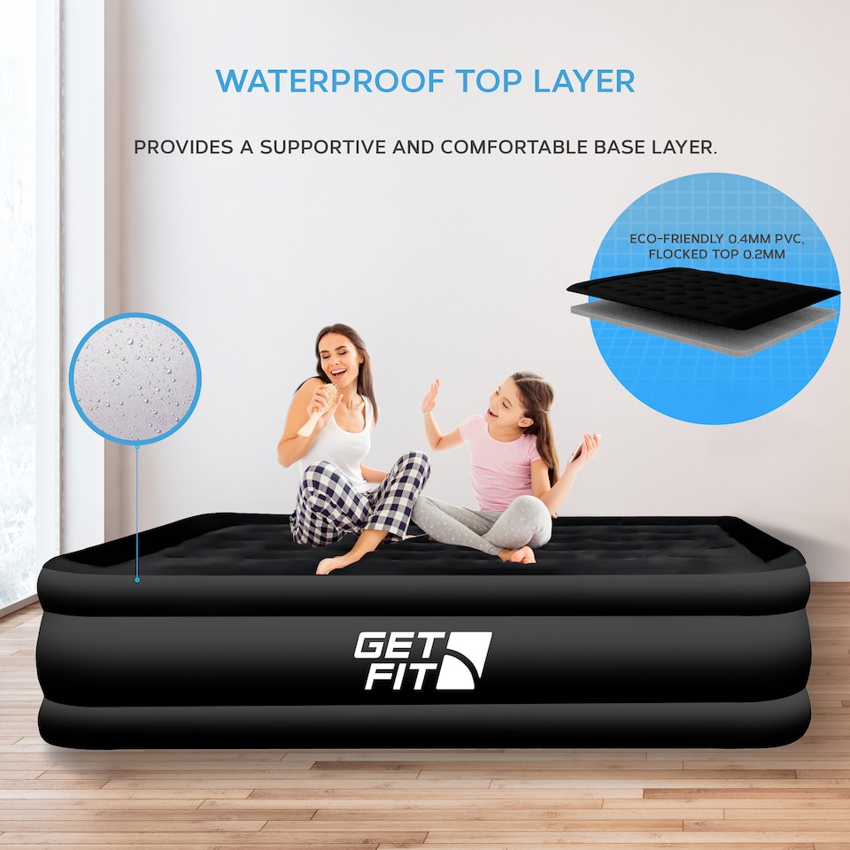 image 1 of Get Fit Air Bed With Built In Electric Pump - Premium King Size - Blow Up Bed With 2 X Free Pillows - Elevated Inflatable Air Mattress | Black | Black Mono | 1