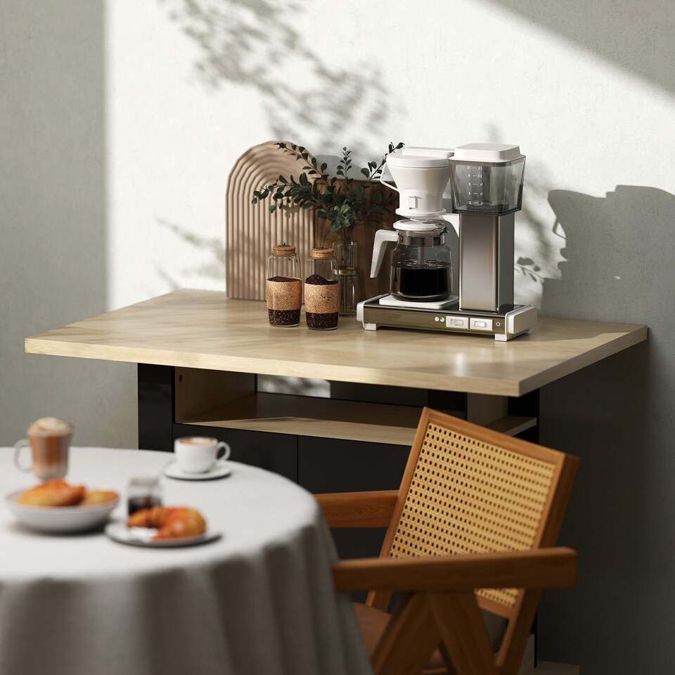 image 1 of HOMCOM Kitchen Island with Storage Cabinet and Spice Rack, Black & Natural