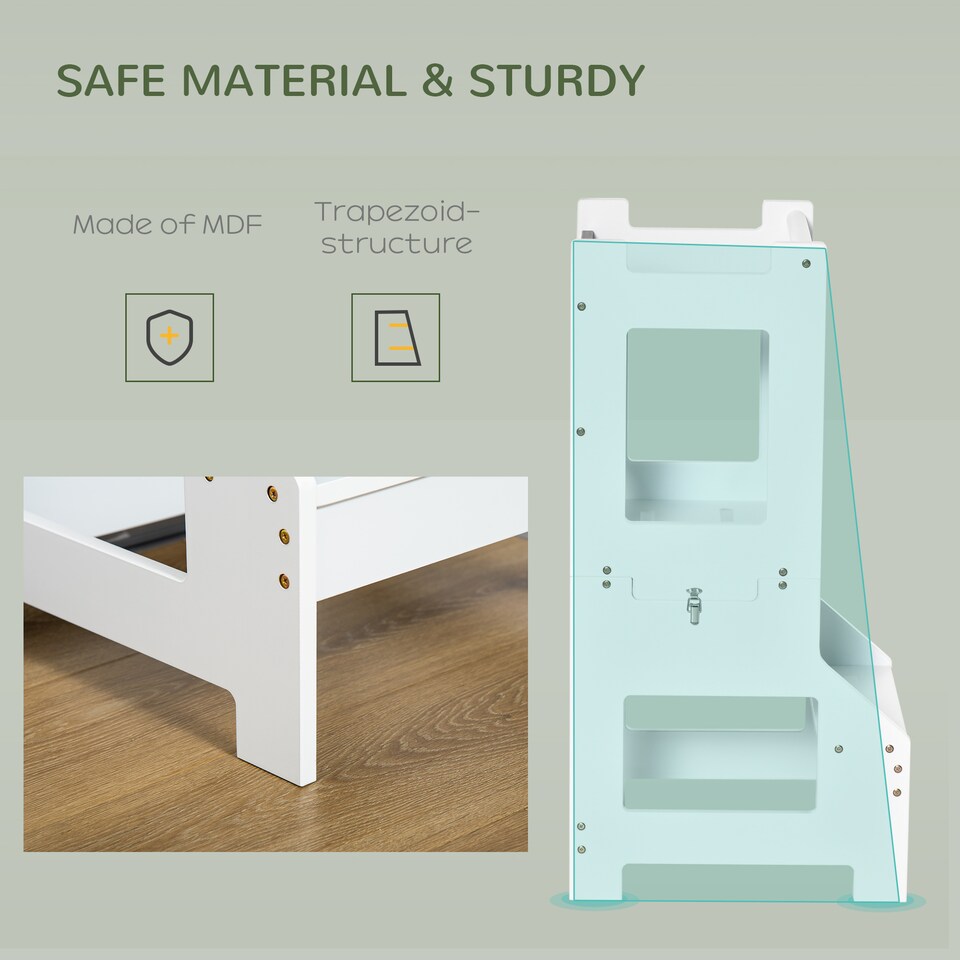 image 1 of HOMCOM 2 in 1 Kids Kitchen Step Stool Helper with Safety Rail, White