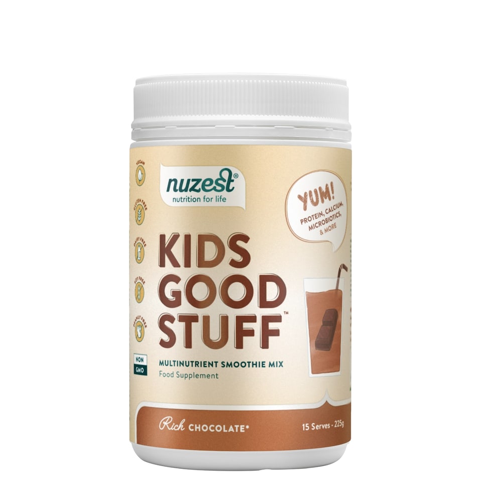image 1 of Nuzest - Kids Good Stuff - Vegan Smoothie Mix - Rich Chocolate - Multivitamin Nutritional Supplement Protein Shake for Children - Dairy Free - Supporting Growth and Development - 225g (15 Servings)