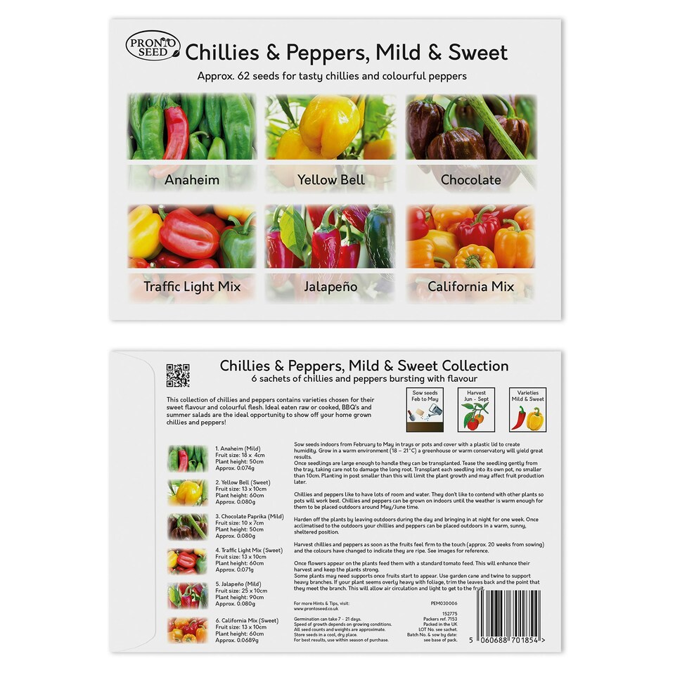 image 1 of Pronto Seed Chilli & Sweet Pepper Seeds Variety Pack – 12 Types, 110 Seeds for Home Growing