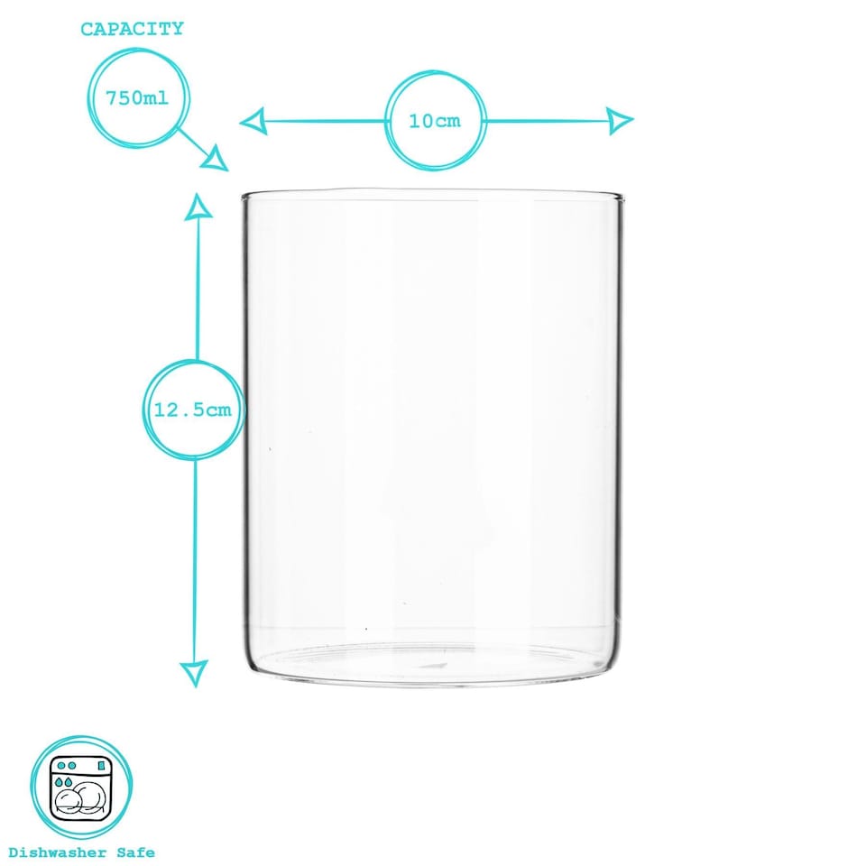 image 1 of Argon Tableware Glass Storage Jars - No Lid - 750ml - Kitchen Utensils Pot Bathroom Storage Open Container Glass Jar - Set of 6