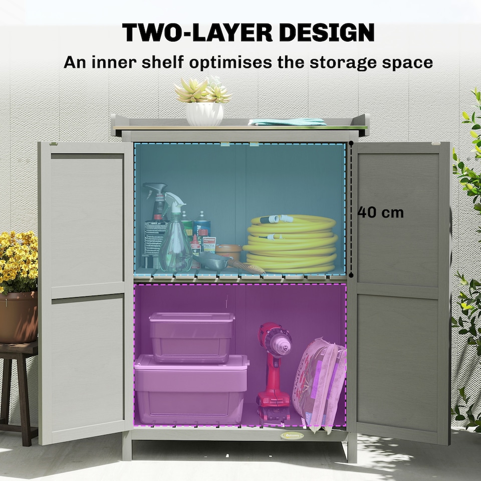 image 1 of Outsunny Wooden Garden Shed, Garden Tool Storage Shed, Double Doors, Grey