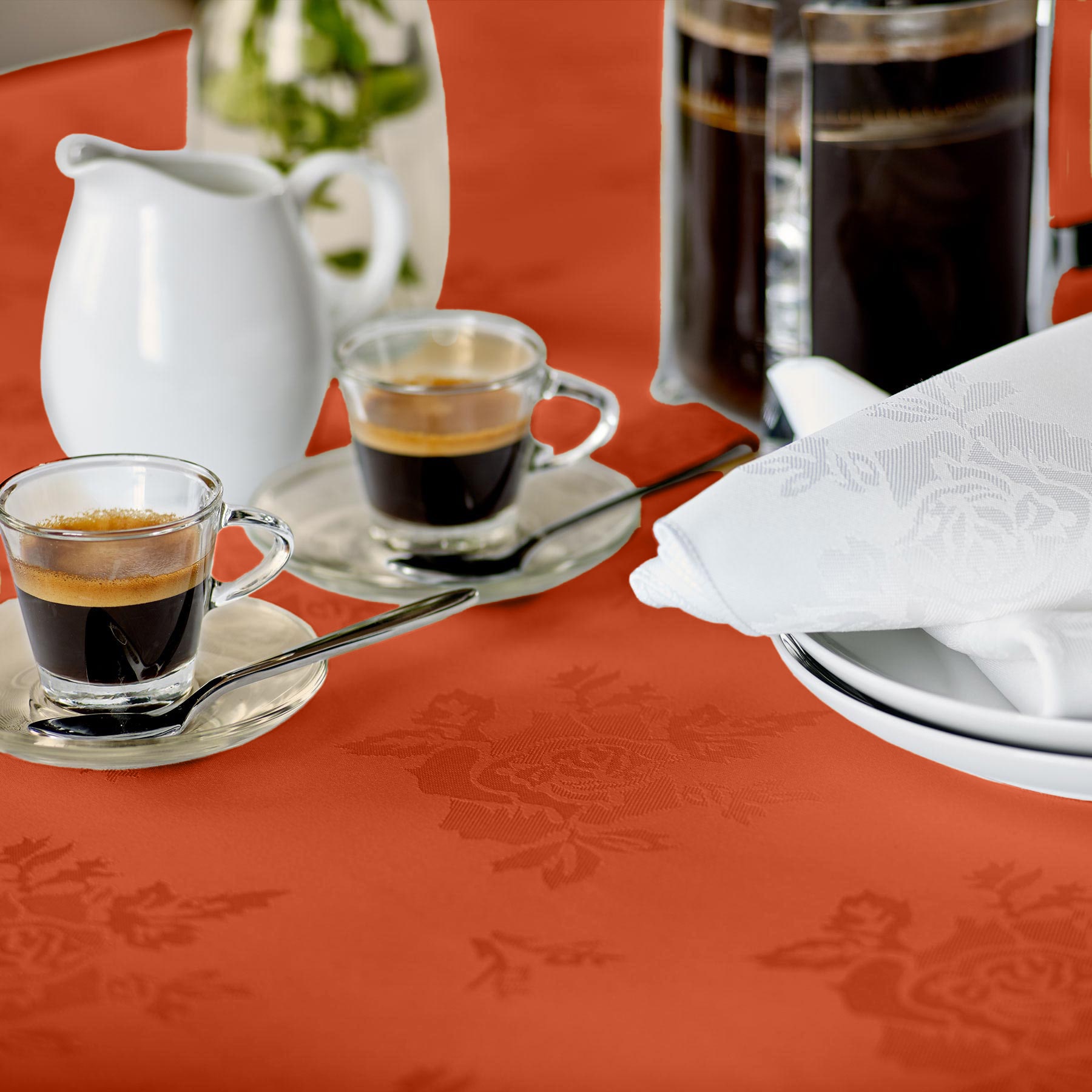 Vision Polyester Rose Design Tablecloth in Terracotta | Size: 89 cm x 89 cm