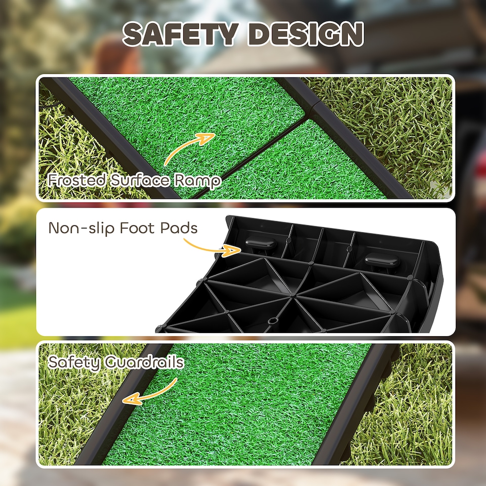 image 1 of PawHut Dog Ramp for Car Foldable & Portable, Artificial Anti-slip Surface | Black