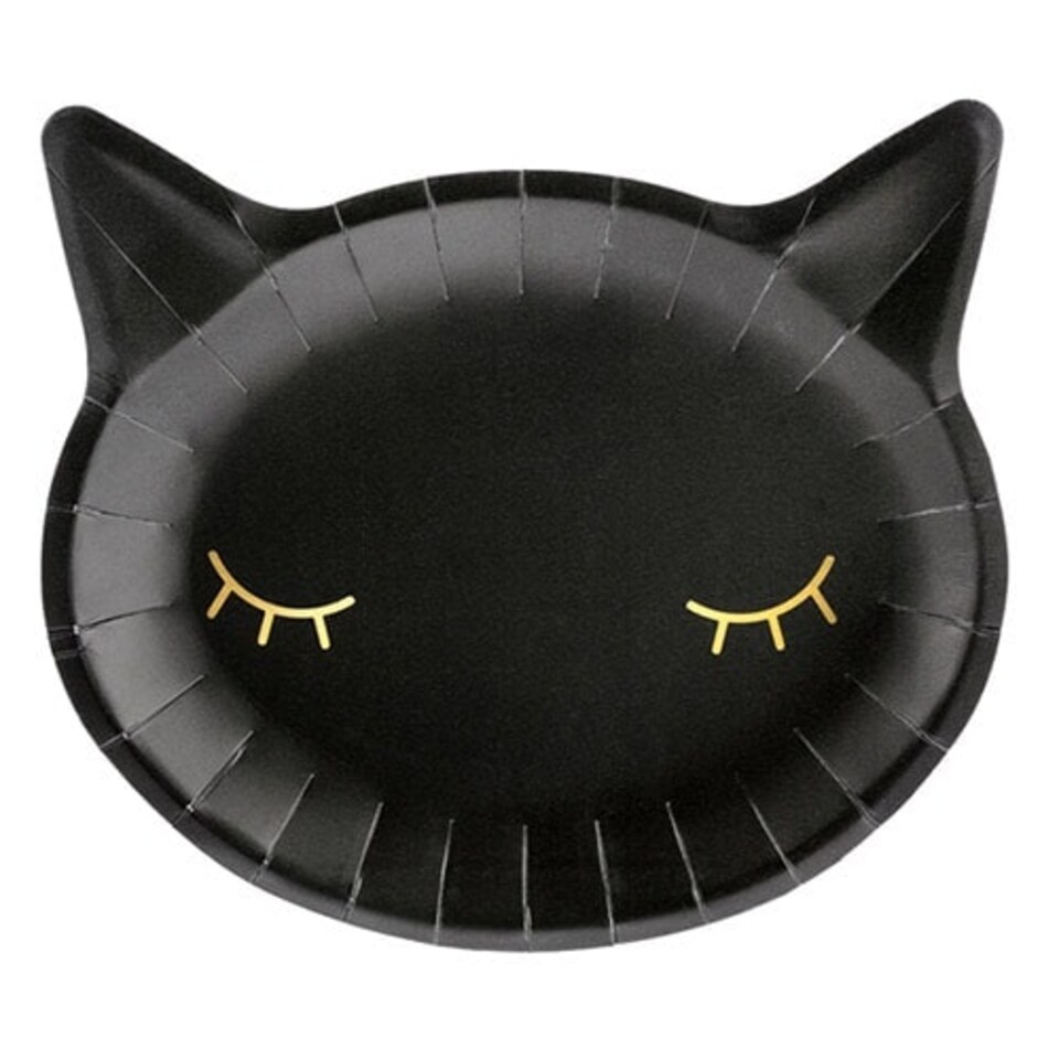 Halloween Black Cat Shape Paper Plates 22cm - Pack of 6